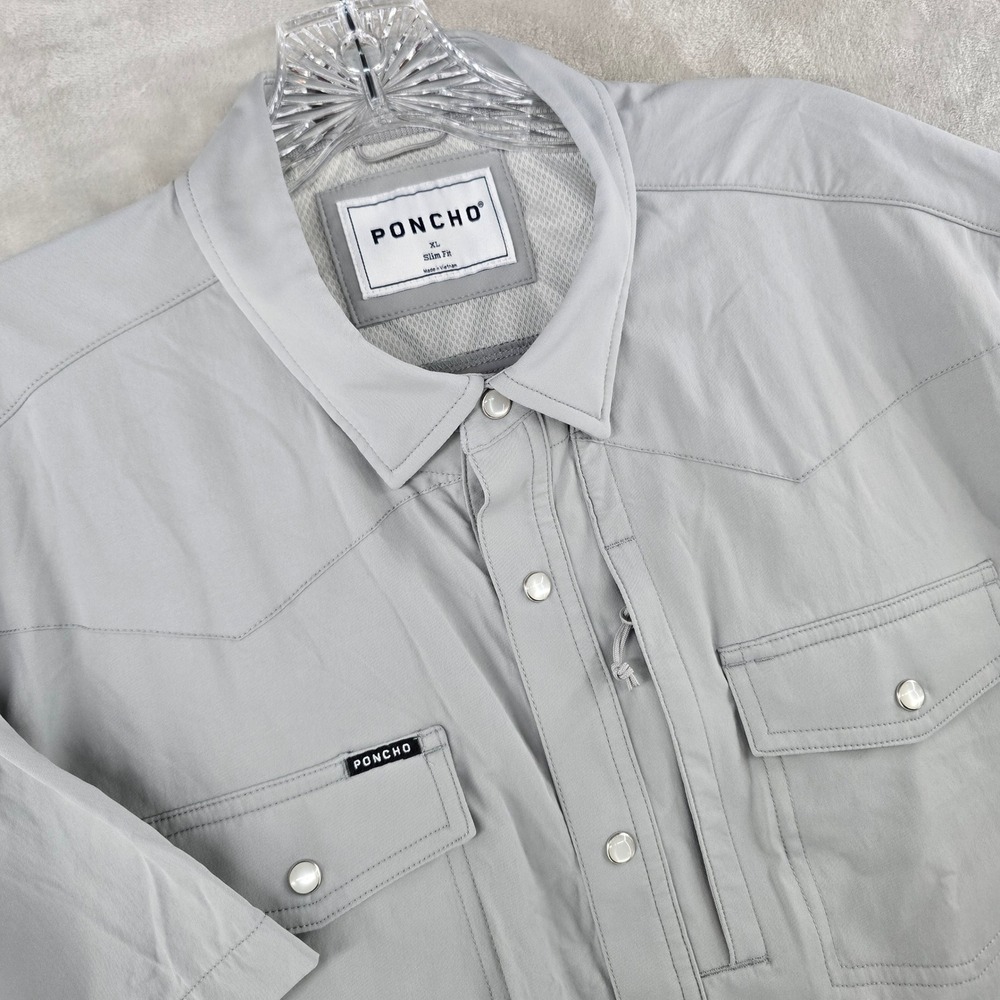 Poncho Shirt Mens XL Slim Gray Short Sleeve Western Snap Performance Fishing